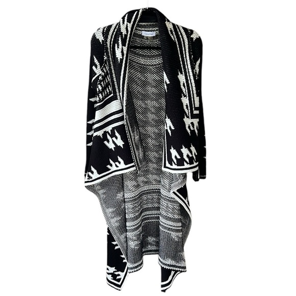 Calvin Klein Houndstooth Black White Oversized Open Front Cardigan Duster Coat S - Picture 5 of 10